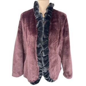 NWT Dennis‎ Basso Textured Plum Velvet Topper Jacket Black Faux Fur Trim Small